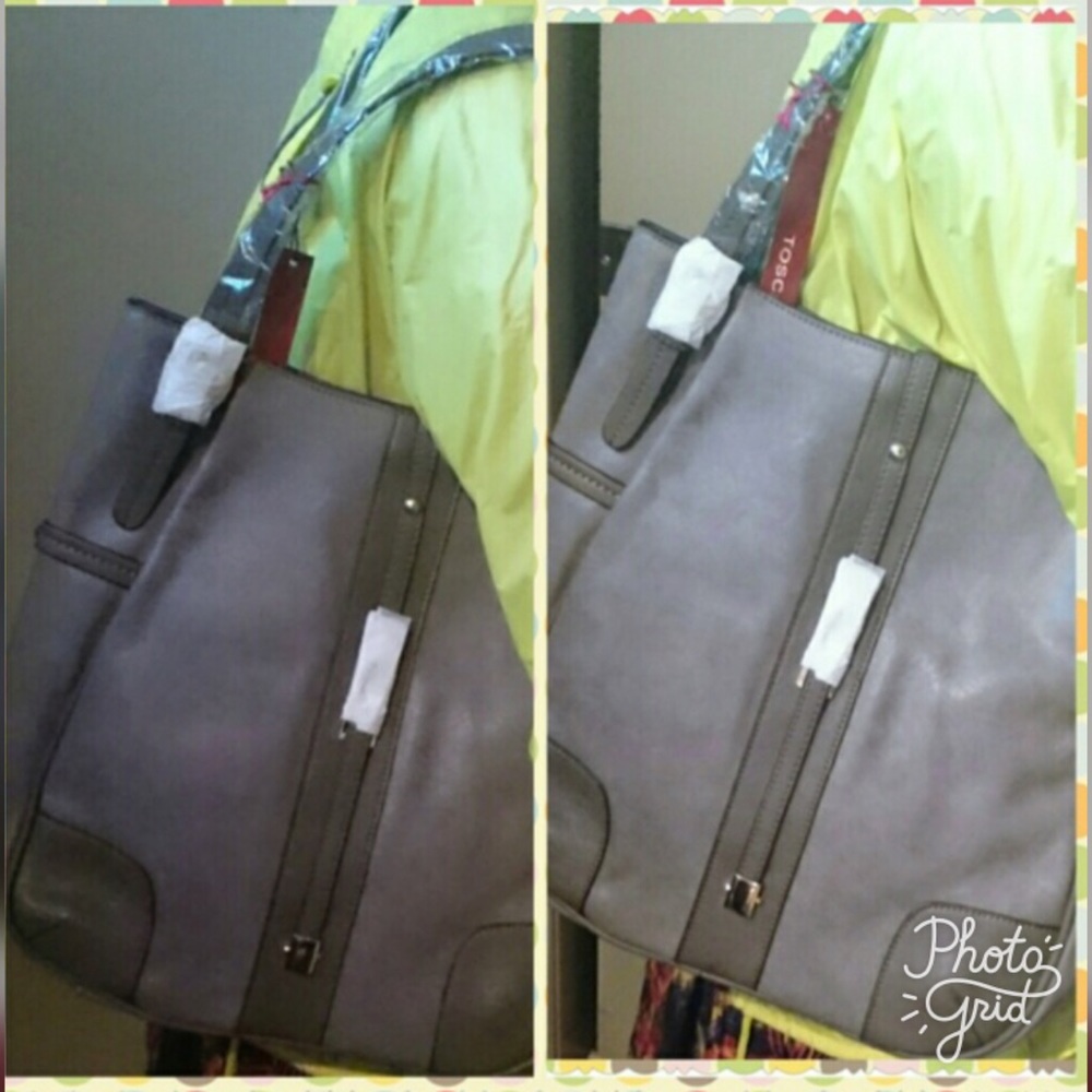 TWO TONE GREY TOTE TOP ZIP CLOSURE TOTE / EXTRA STRAP INCLUDED - Picture 6 of 6